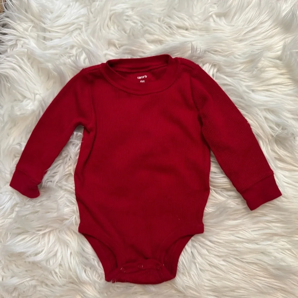 Carter’s Baby‎ Boy 6M Outfit Set Red Thermal Elbow Patch Bodysuit Black Pants